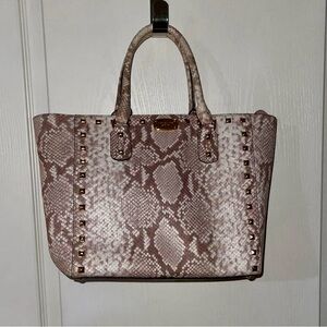 Michael Kors Beige Snake Print Studded Tote